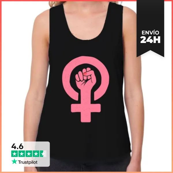 Camiseta Mujer Sin Mangas, Loose Fit Camiseta Feminista Logotipo