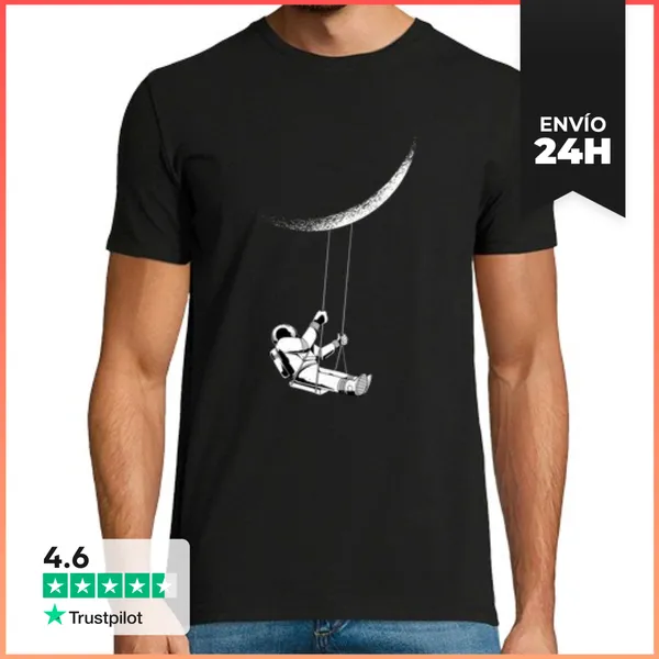 Camiseta Hombre Clásica Luna Columpio Astronauta Espacio