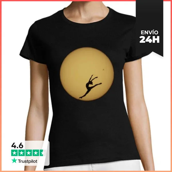 Camiseta Mujer Clásica Mujer, Manga Corta, Negra, Algodón