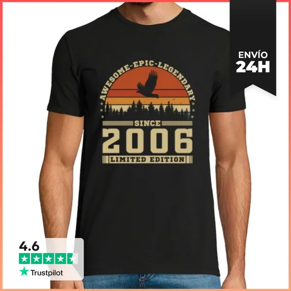 Camiseta Hombre Clásica 20 Años 2006 Vintage Cumpleaños Retro