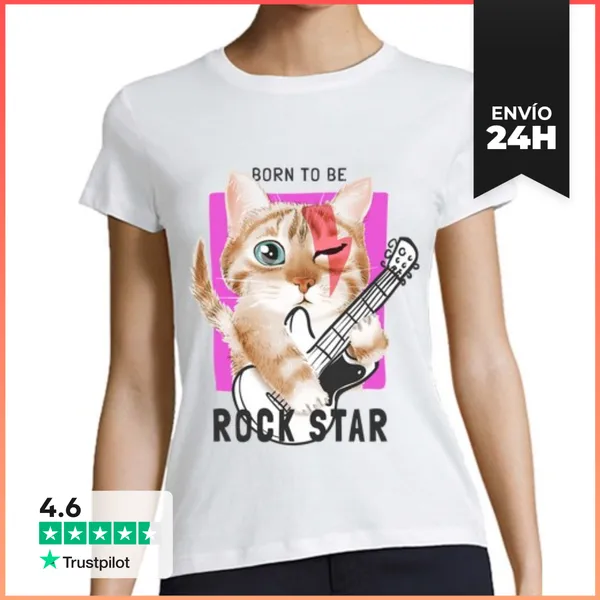 Camiseta Mujer Clásica Nacido Para Ser Diseño De Gato Estrella