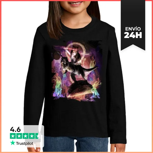 Camiseta Manga Larga Para Niños Gato Láser Espacial Malvado Sobre