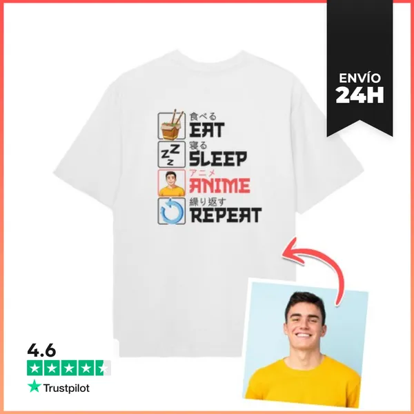 Camiseta Oversize Efecto Anime Camiseta Oversize Eat Sleep Anime