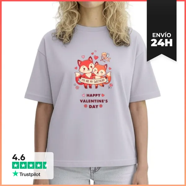 Camiseta Mujer Boxy Feliz Día De San Valentín Zorros Ustedes Son