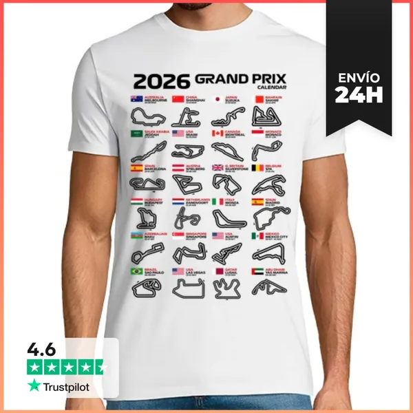 Camiseta Hombre Clásica F1 CALENDARIO CIRCUITOS GRANDES PREMIOS
