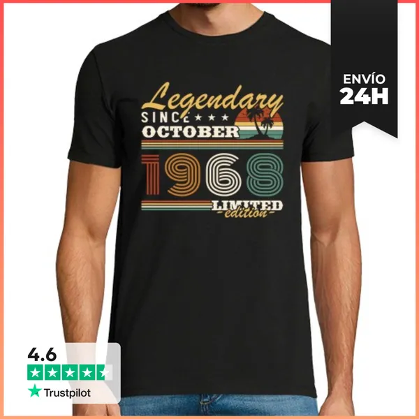 Camiseta Hombre Clásica Octubre 1968 Vintage Cumpleaños Retro