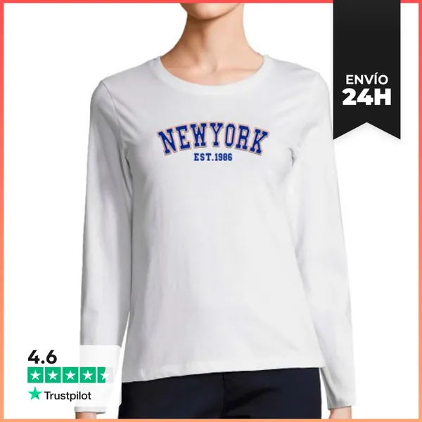 Camiseta Mujer Manga Larga Nueva York Est 1986 LaTostadora