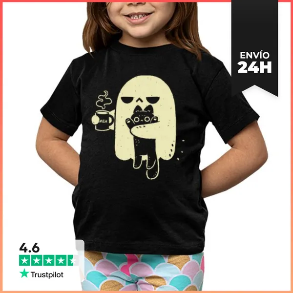 Camiseta Clásica Para Niños Fantasma Lindo Sosteniendo Un Gato