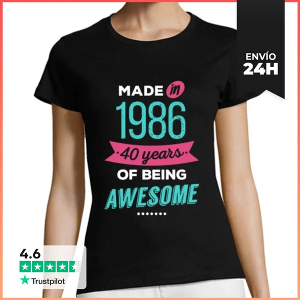 Camiseta Mujer Clásica Made In 1986, 40 Years Of Being Awesome