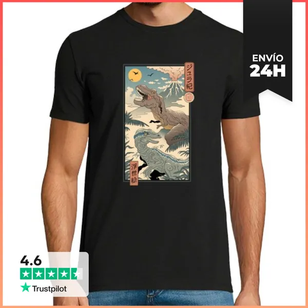 Camiseta Hombre Clásica Jurassic Ukiyo-e 2 Camiseta Hombre