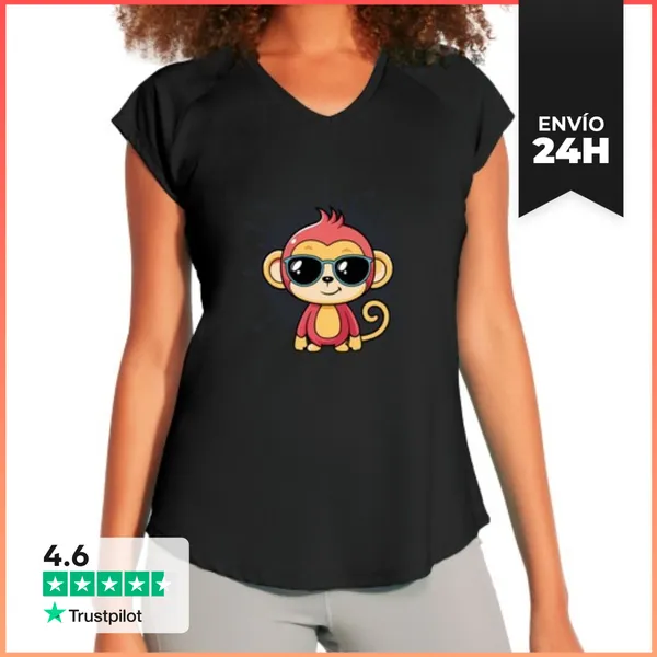 Camiseta Deportiva Mujer Singe Elegante Salpicadura Gafas Negras