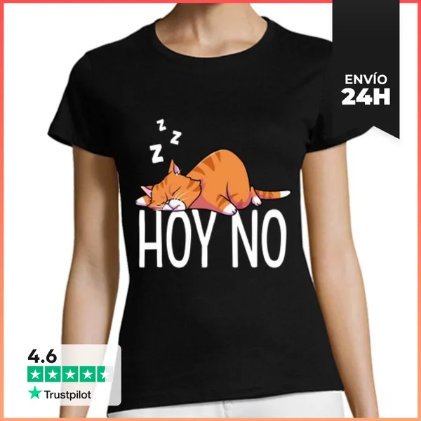 Camiseta Mujer Clásica Gato Dormido Perezoso Hoy No Humor Café