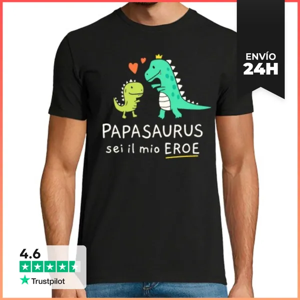 Camiseta Hombre Clásica Papasaurus Sei Il Mio Eroe Regali Festa