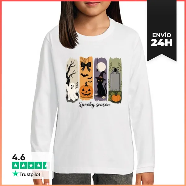 Camiseta Manga Larga Para Niños Spooky Season Halloween For