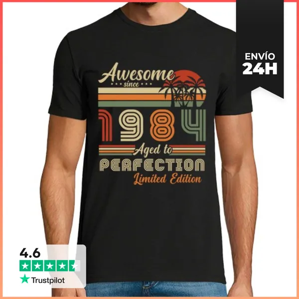 Camiseta Hombre Clásica Retro Vintage Cumpleaños 1984 40 Años