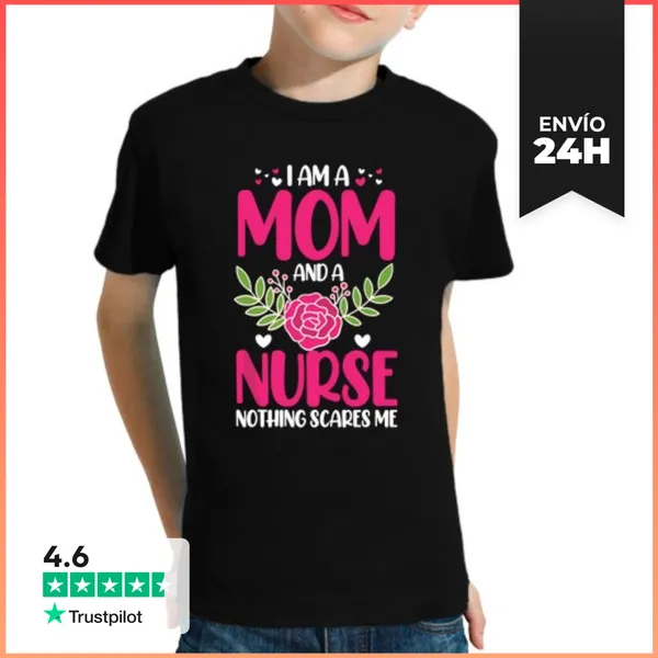 Camiseta Clásica Para Niños Soy Madre Y Enfermera Nada Me Asusta