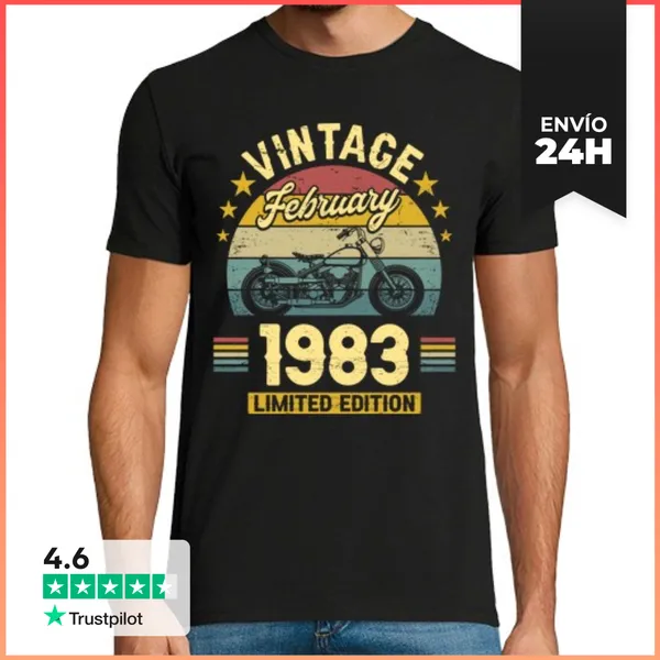 Camiseta Hombre Clásica Febrero 1983 40 Años Cumpleaños