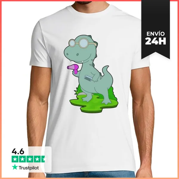 Camiseta Hombre Clásica Peine Y Secador De Pelo De Dinosaurio