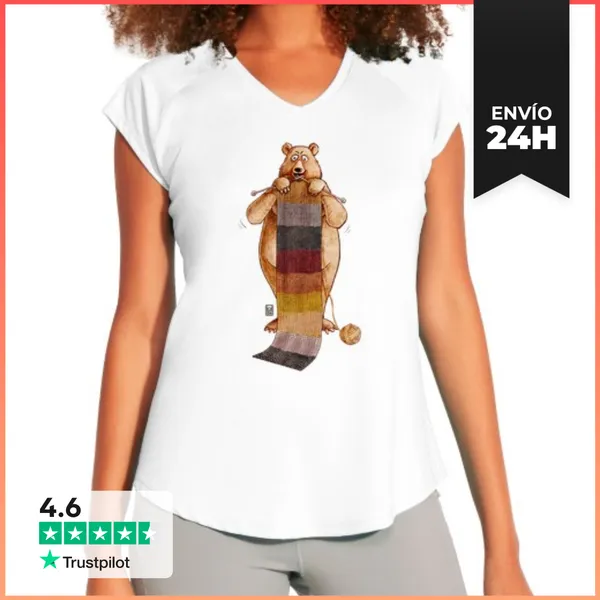 Camiseta Deportiva Mujer Camiseta Chica. Oso Tejedor Bandera Bear