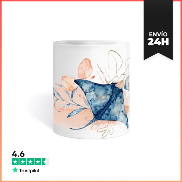 Taza Mantarraya Azul Estilo Boho Chic Taza Café Té Croissants