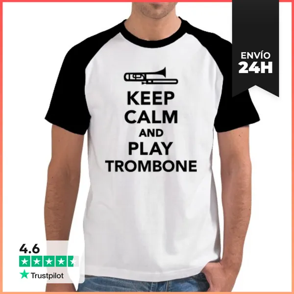 Camiseta Hombre, Estilo Béisbol Mantener La Calma Y Jugar Trombón