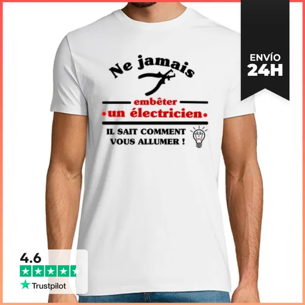 Camiseta Hombre Clásica Nunca Molestes A Un Electricista