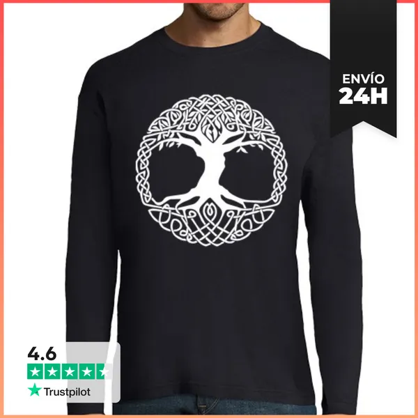 Camiseta Hombre Manga Larga Yggdrasil 1 Blanco LaTostadora