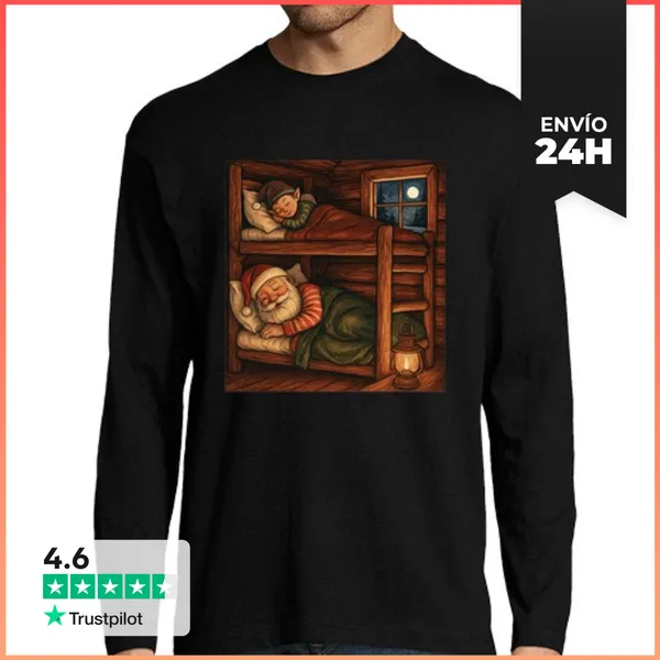 Camiseta Hombre Manga Larga Pijama Navideño Para Dormir Siesta