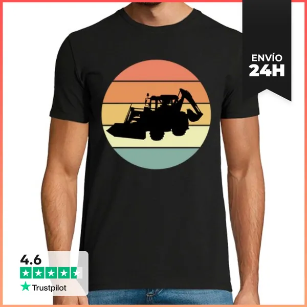 Camiseta Hombre Clásica Retroexcavadora Tractor Camiseta