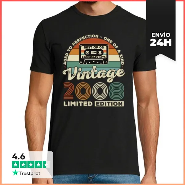 Camiseta Hombre Clásica 18 Cumpleaños 18 Años Vintage 2008