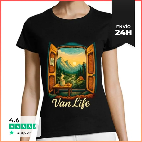 Camiseta Mujer Clásica Van Life Furgo Camper Autocaravana
