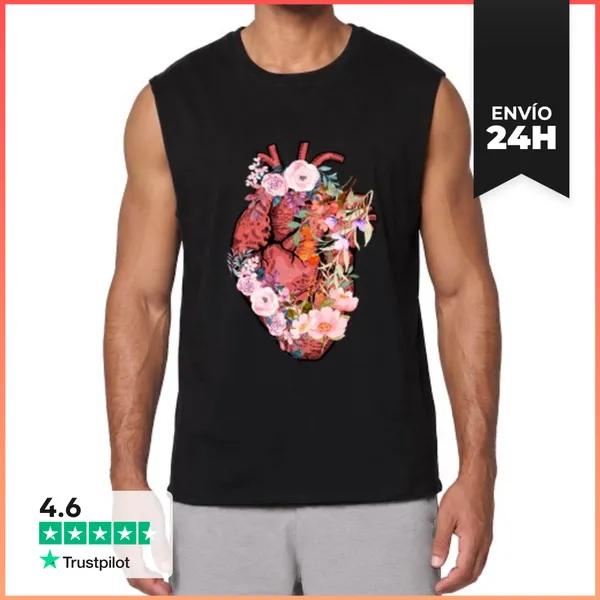 Camiseta Sin Mangas Corazón Anatómico Y Flores LaTostadora