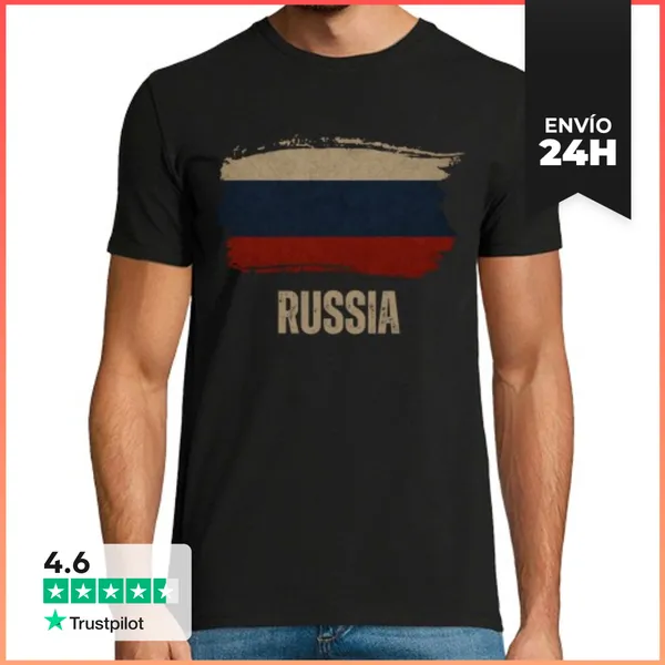 Camiseta Hombre Clásica Bandera De Rusia Vintage Grunge