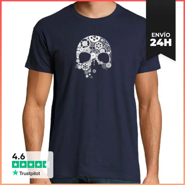 Camiseta Hombre Clásica Calavera Engranajes Blanco LaTostadora