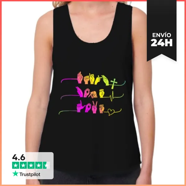 Camiseta Mujer Sin Mangas, Loose Fit Fe Esperanza Amor Asl