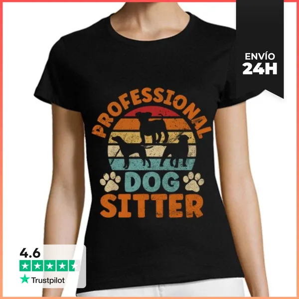 Camiseta Mujer Clásica Perro Sentado Paseador Cuidador Cuidadores