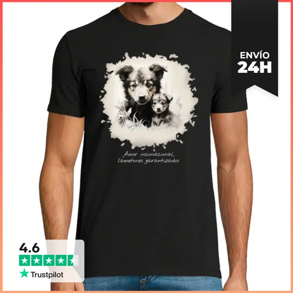 Camiseta Hombre Clásica Amor Incondicional. Perros. FO