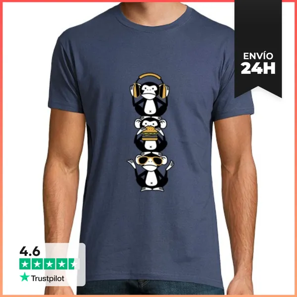 Camiseta Hombre Clásica Tres Monos Sabios - Totem 3 Monos Diver