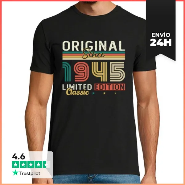 Camiseta Hombre Clásica 1945 Vintage Retro Aniversario Regalo