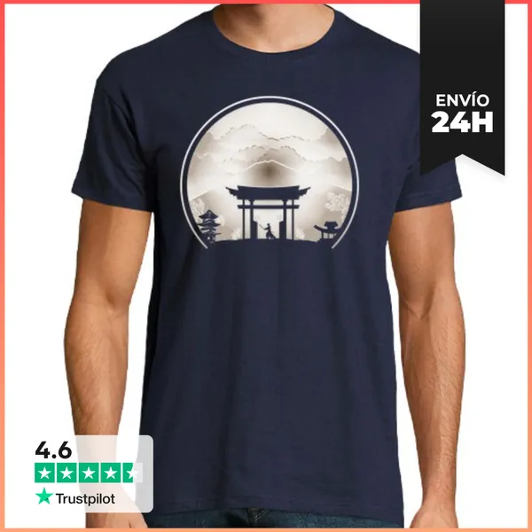 Camiseta Hombre Clásica Templo Fuji Tokio Sepia Cromo LaTostadora
