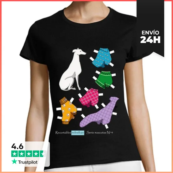 Camiseta Mujer Clásica RECORTABLE PERRO BLANCO CON LETRA BLANC