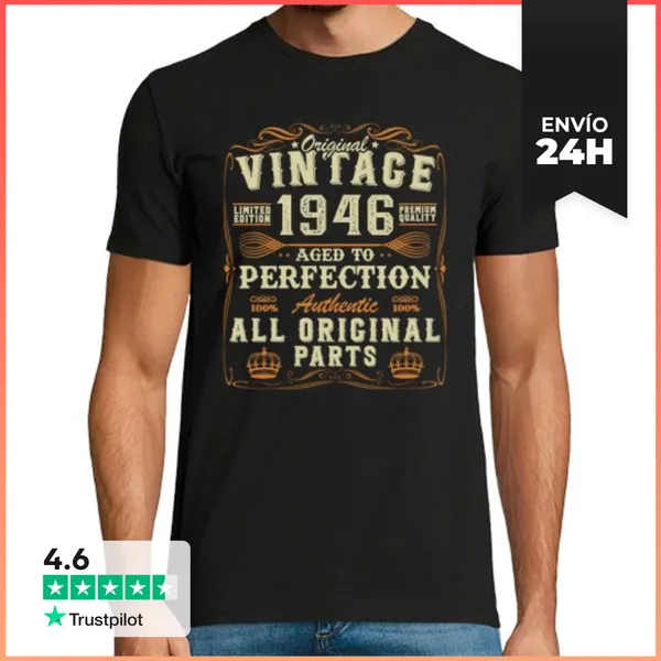 Camiseta Hombre Clásica 80 Cumpleaños 80 Años Vintage 1946
