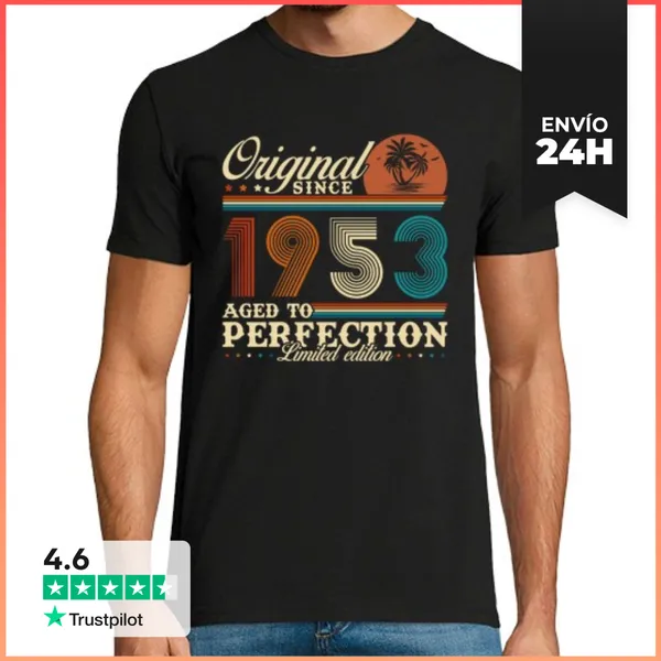 Camiseta Hombre Clásica 1953 Vintage Retro Aniversario Regalo