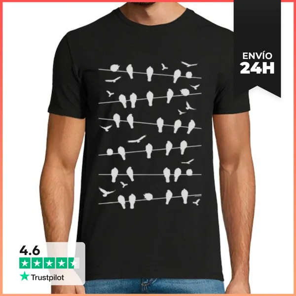 Camiseta Hombre Clásica Pájaros En Líneas - Blanco LaTostadora