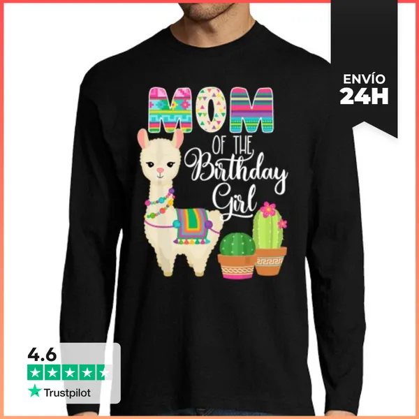 Camiseta Hombre Manga Larga Llama Cumpleaños Mamá De La Niña De