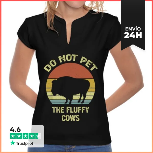Camiseta Mujer Cuello Mao No Acaricies A Las Vacas Esponjosas