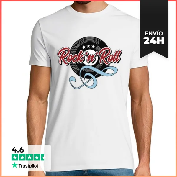 Camiseta Hombre Clásica Camiseta Música Rock N Roll Vinilo Clave