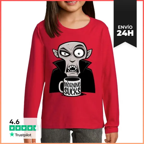 Camiseta Manga Larga Para Niños La Mañana Apesta Vampiro Gruñón