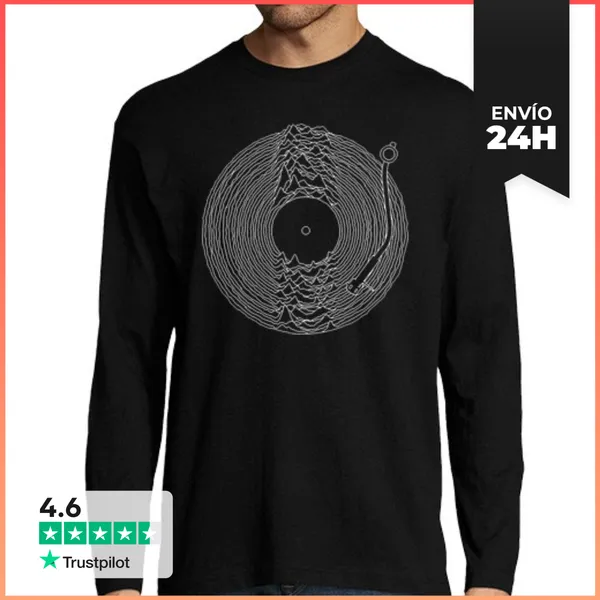 Camiseta Hombre Manga Larga Disco De Vinilo - Turntable