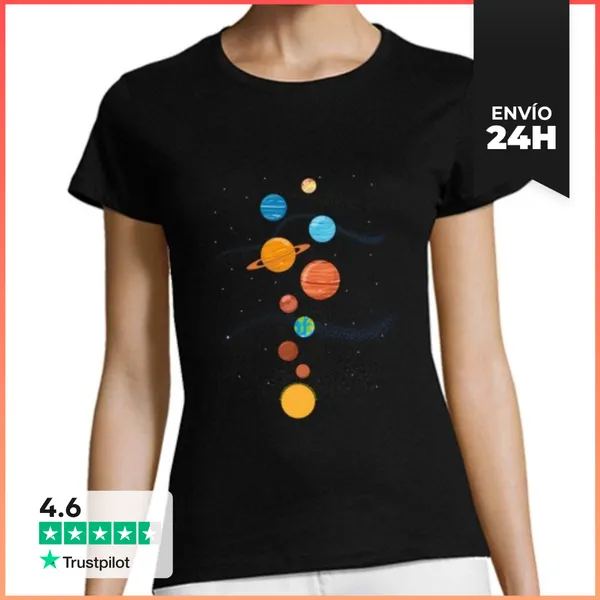 Camiseta Mujer Clásica Mujer, Manga Corta, Negra, Calidad Premium